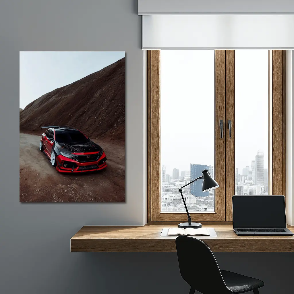 Honda Civic Red Modified Car Mountain Backdrop – Wall Art