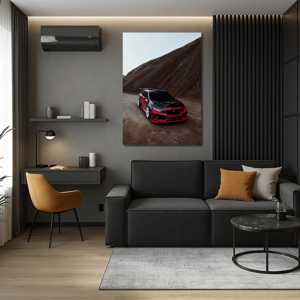 Honda Civic Red Modified Car Mountain Backdrop – Wall Art