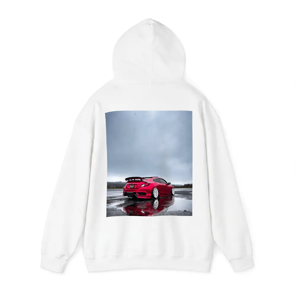 Red Honda Civic Stance Wet Rainy Lot – Hoodies