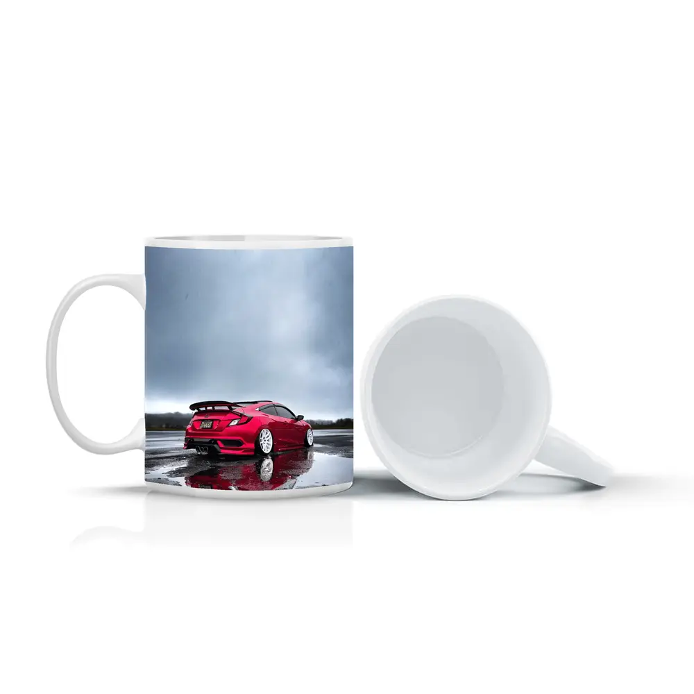 Red Honda Civic Stance Wet Rainy Lot – Mugs