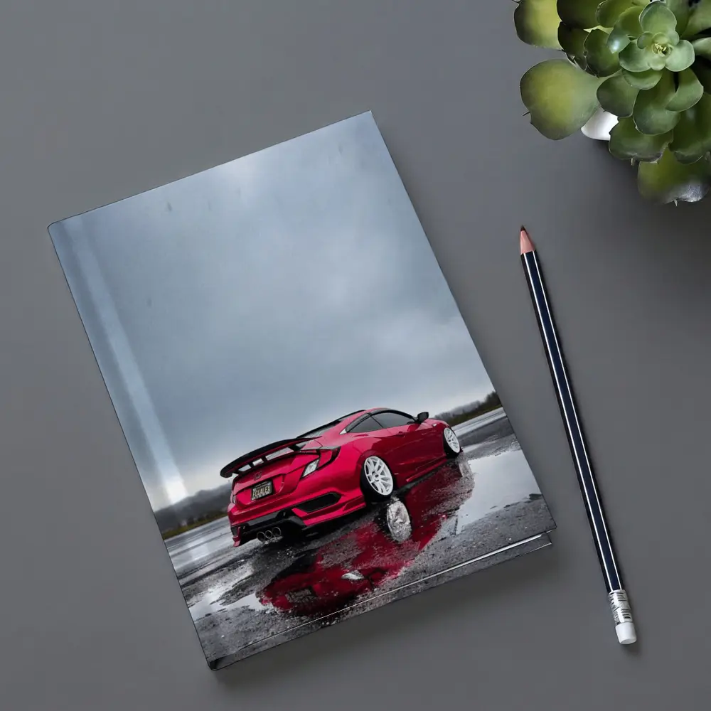 Red Honda Civic Stance Wet Rainy Lot – Notebooks