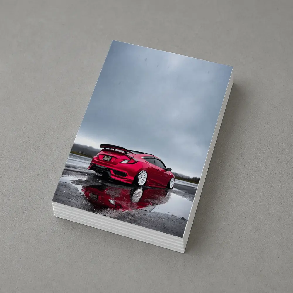 Red Honda Civic Stance Wet Rainy Lot – Postcards