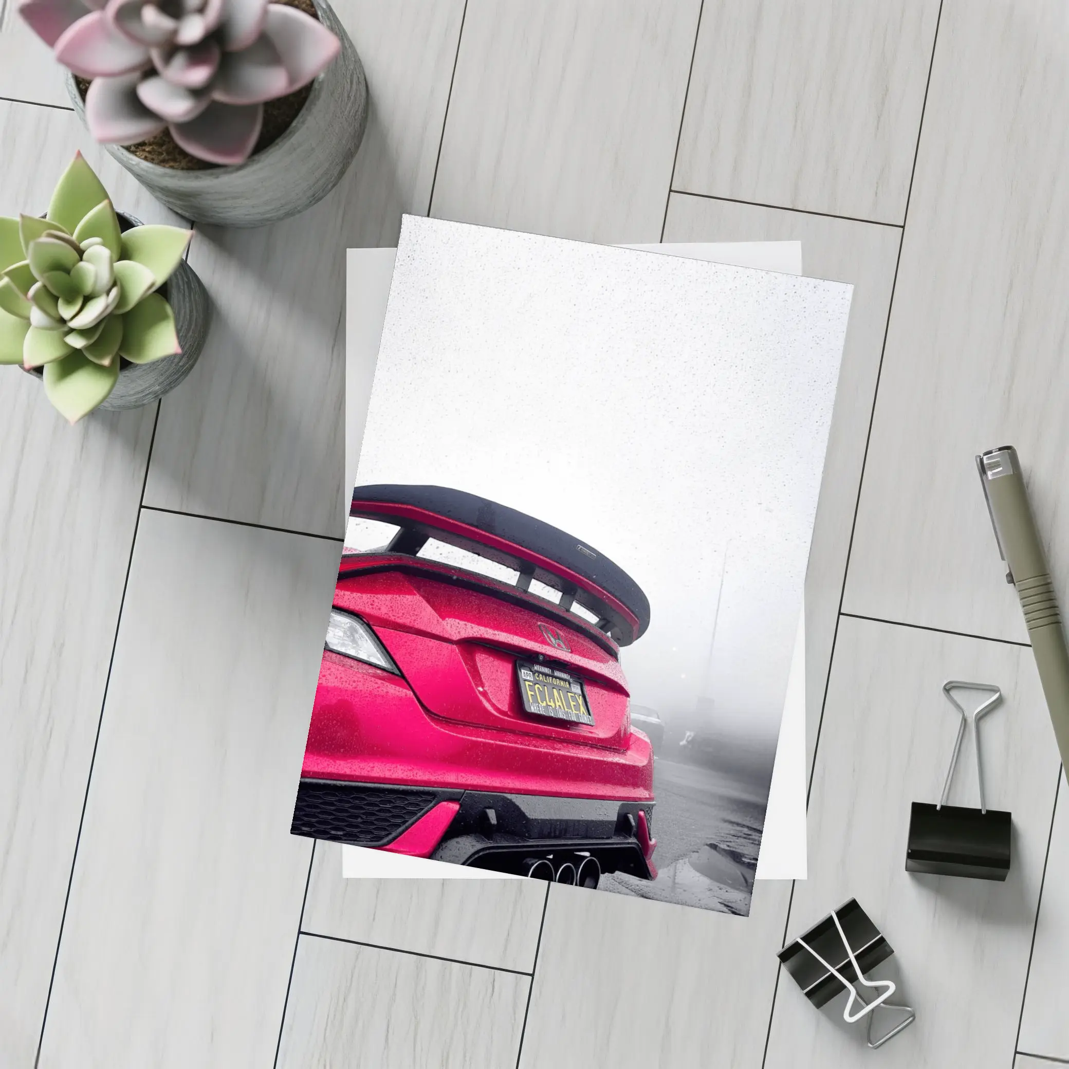 Honda Civic Type R Red Foggy Background – Postcards