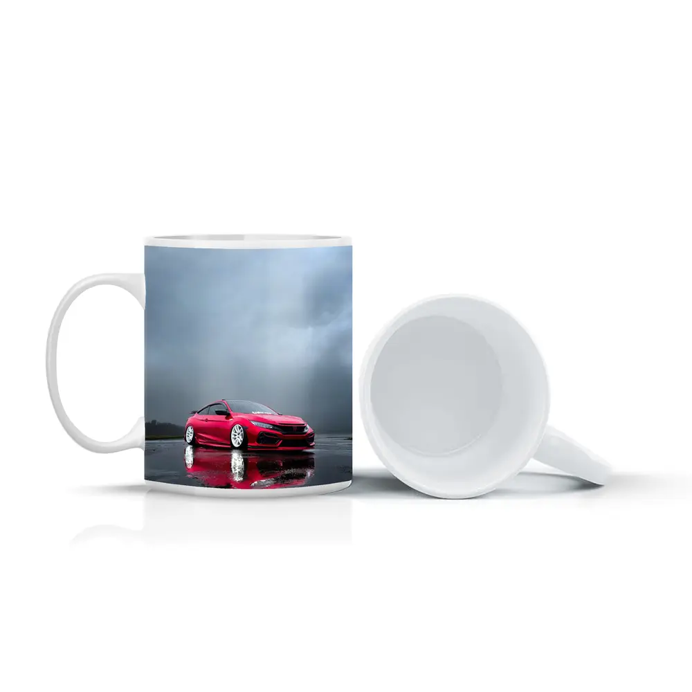 Red Honda Civic Stance Rainy Gray Sky – Mugs