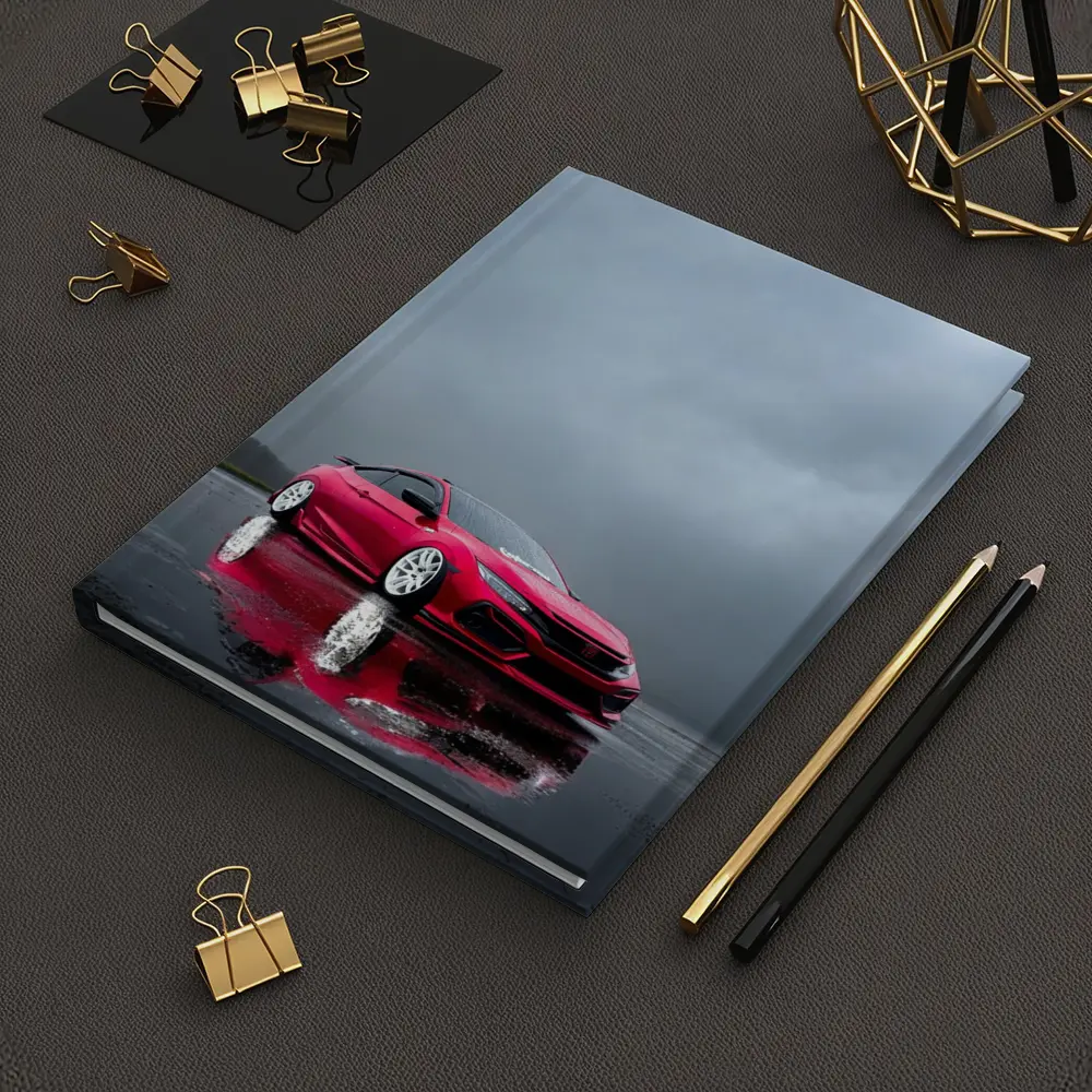 Red Honda Civic Stance Rainy Gray Sky – Notebooks