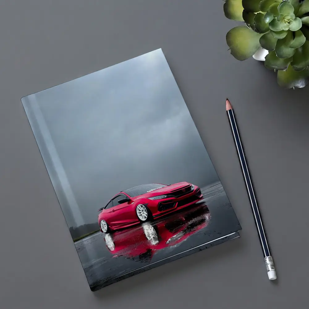 Red Honda Civic Stance Rainy Gray Sky – Notebooks