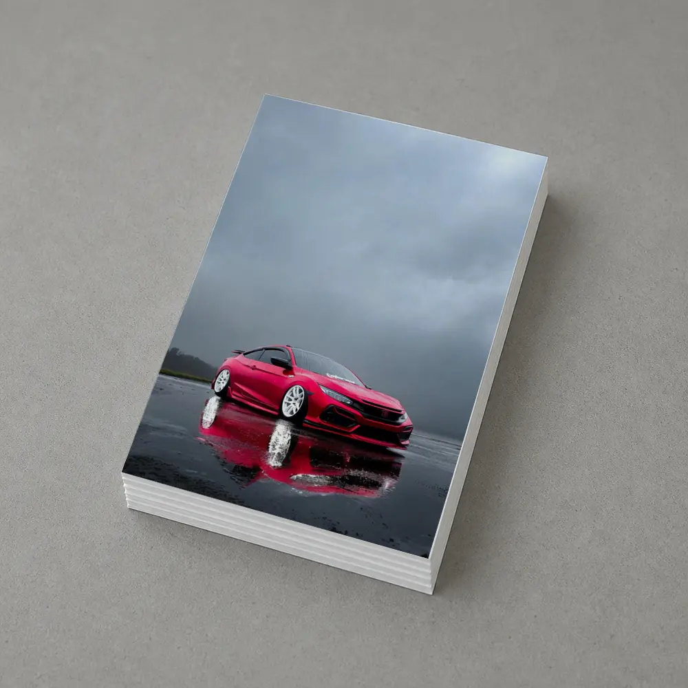 Red Honda Civic Stance Rainy Gray Sky – Postcards