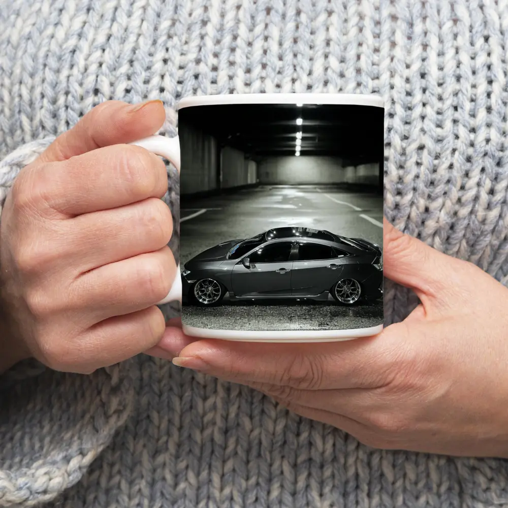 Honda Civic Slammed Low Parking Garage Night – Mugs
