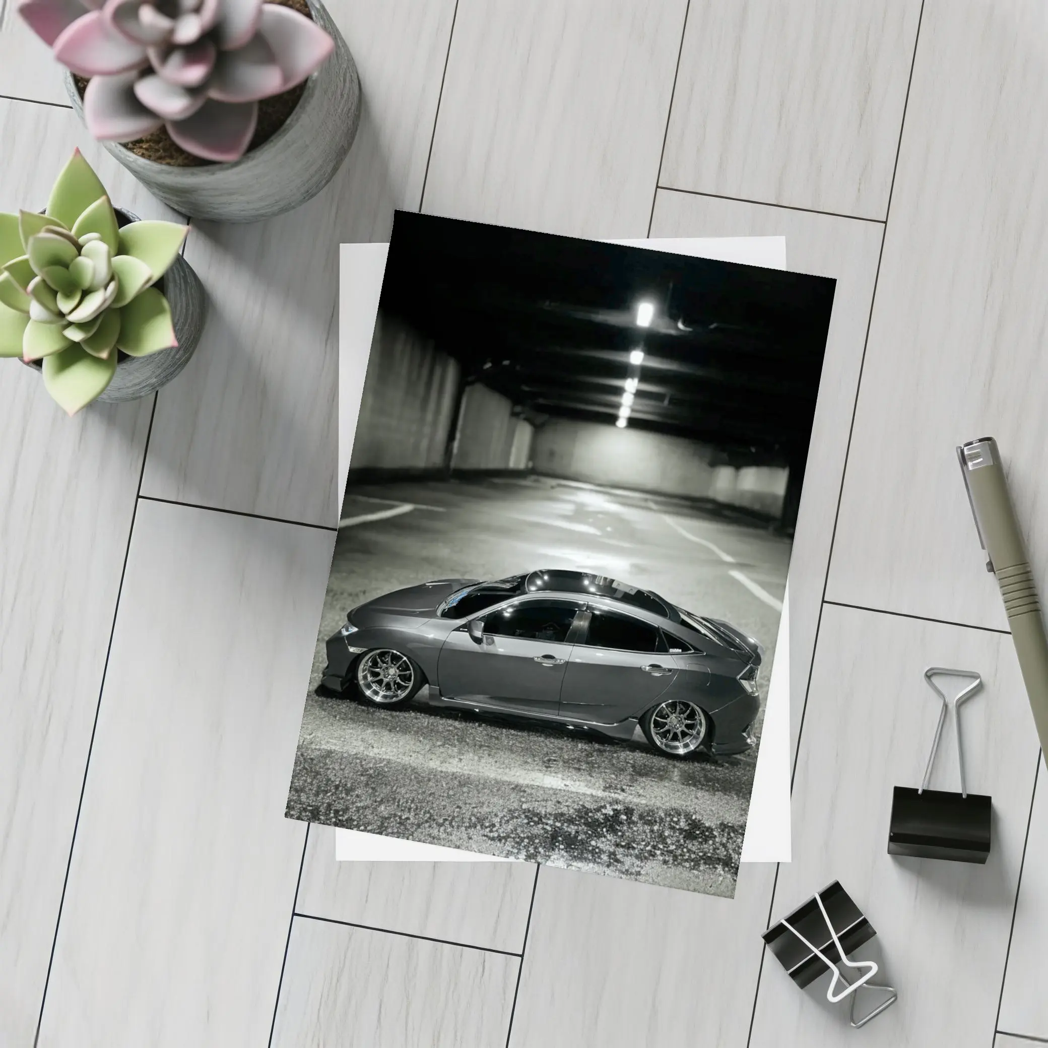 Honda Civic Slammed Low Parking Garage Night – Postcards