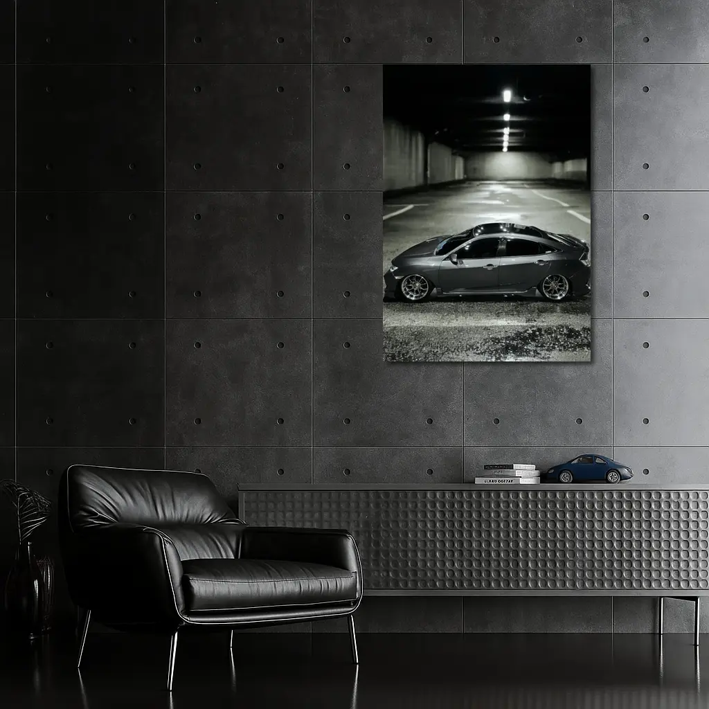 Honda Civic Slammed Low Parking Garage Night – Wall Art