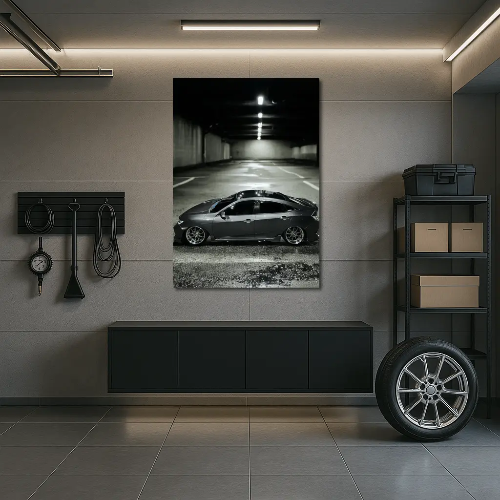 Honda Civic Slammed Low Parking Garage Night – Wall Art