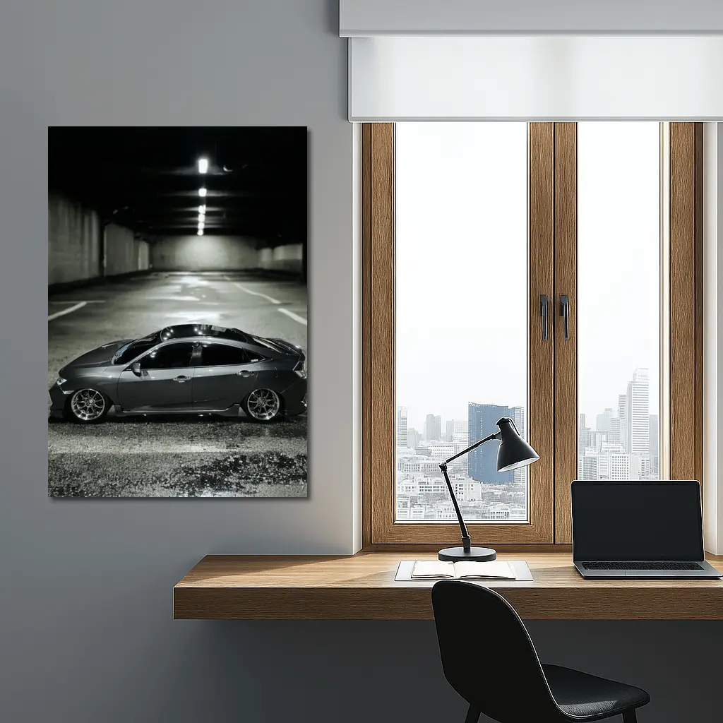 Honda Civic Slammed Low Parking Garage Night – Wall Art