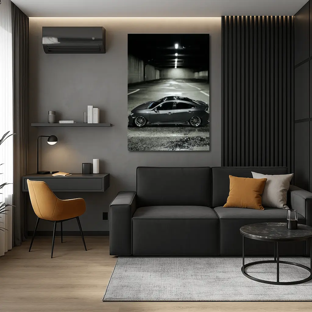 Honda Civic Slammed Low Parking Garage Night – Wall Art