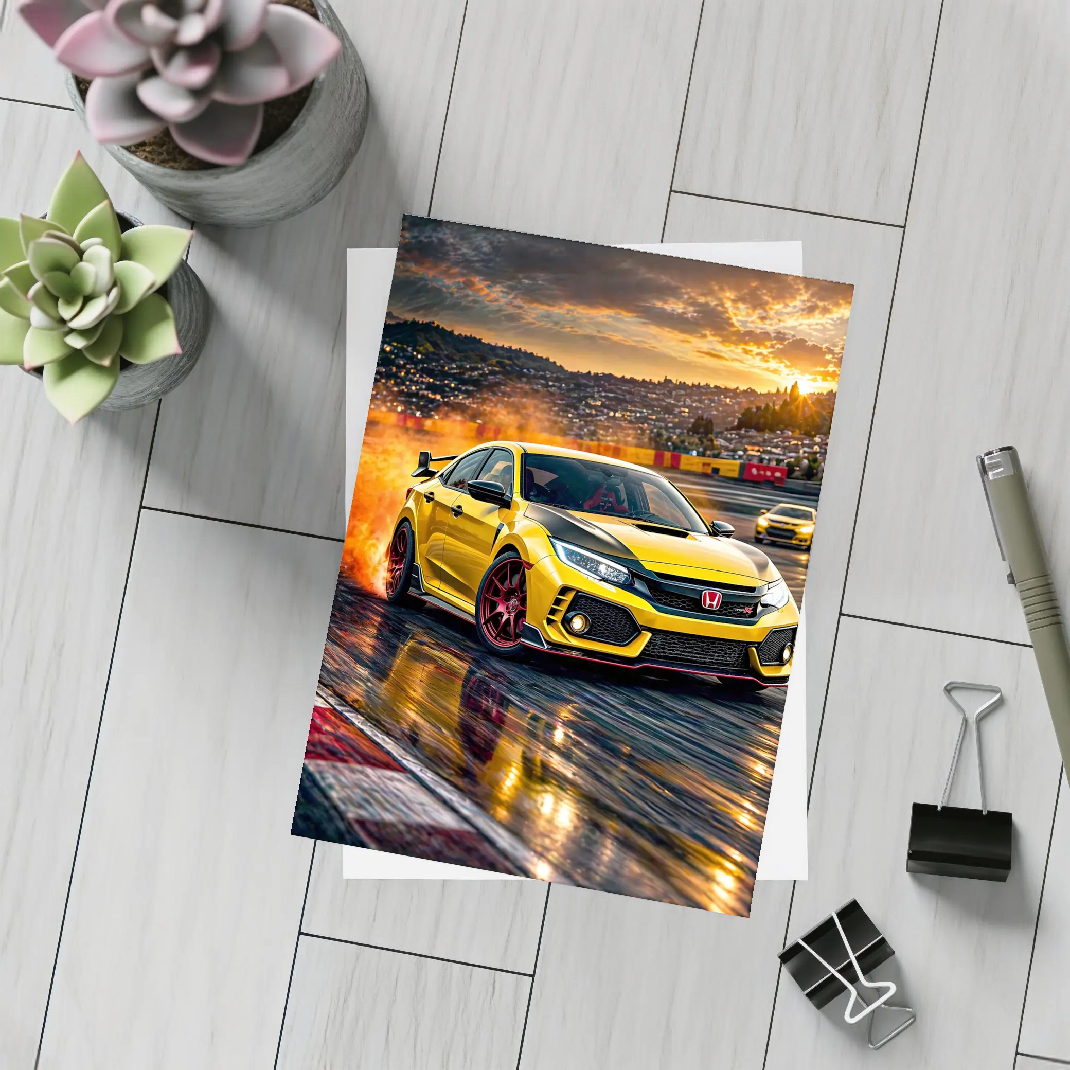 Honda Civic Type R Yellow Track Drift – Postcards