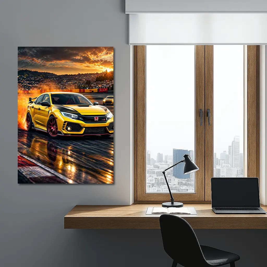 Honda Civic Type R Yellow Track Drift – Wall Art