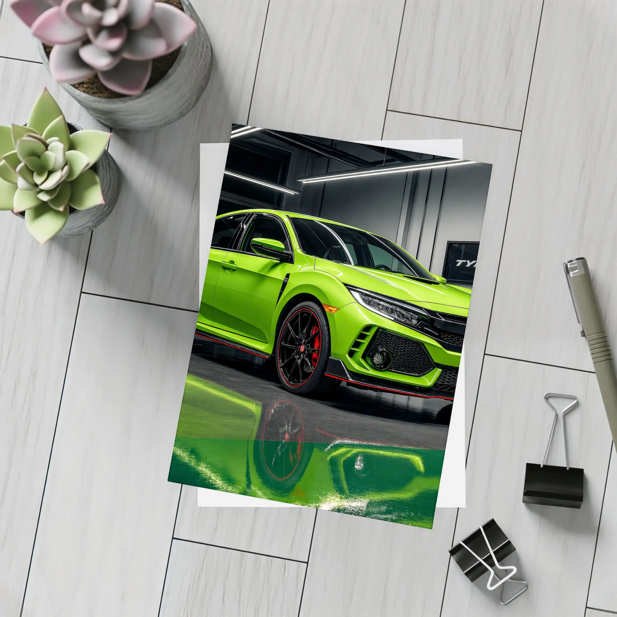 Honda Civic Type R Green Garage Shot – Postcards