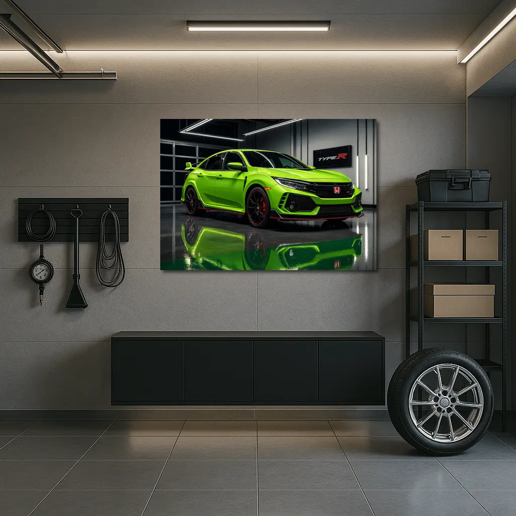 Honda Civic Type R Green Garage Shot – Wall Art