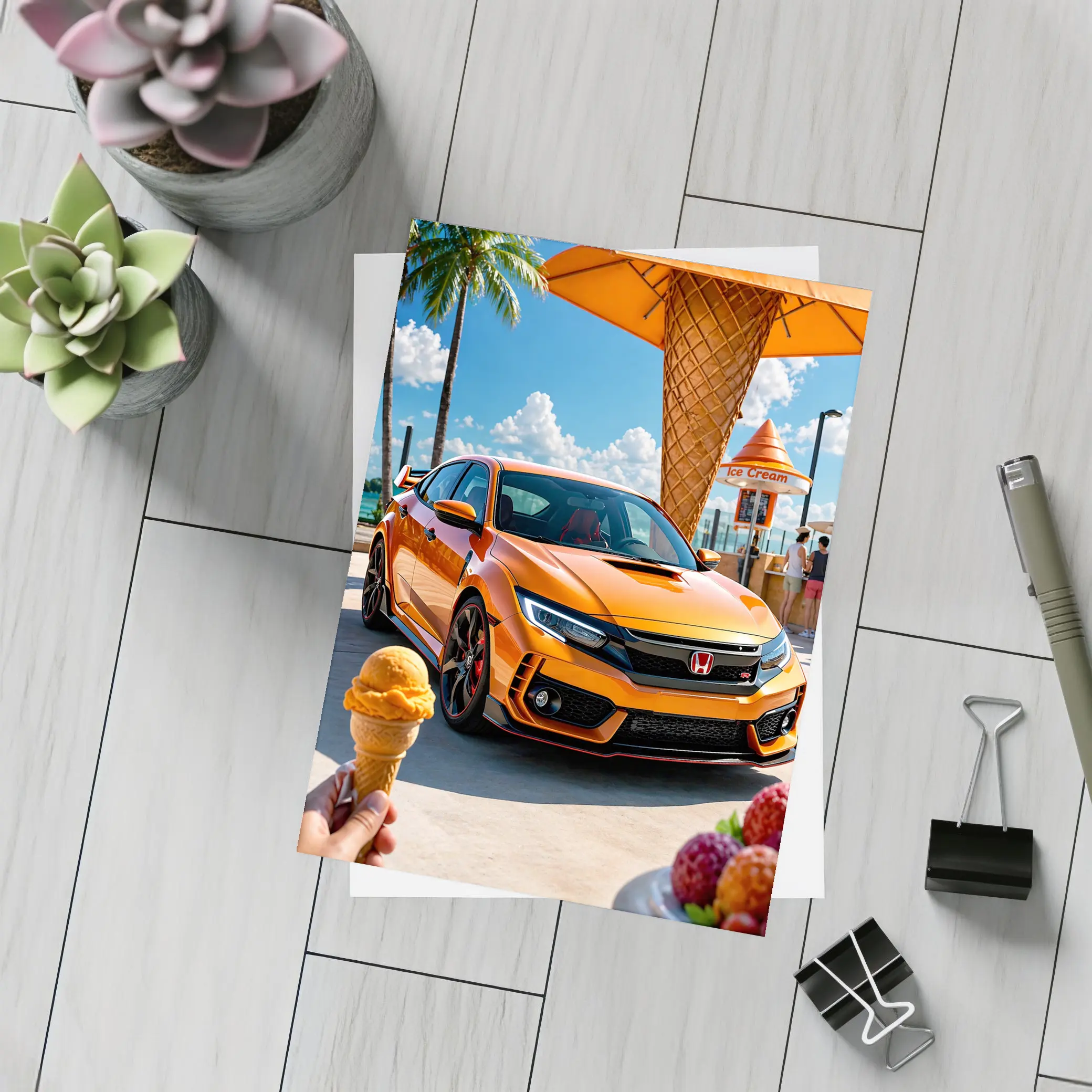 Honda Civic Type R Orange Ice Cream Stand – Postcards