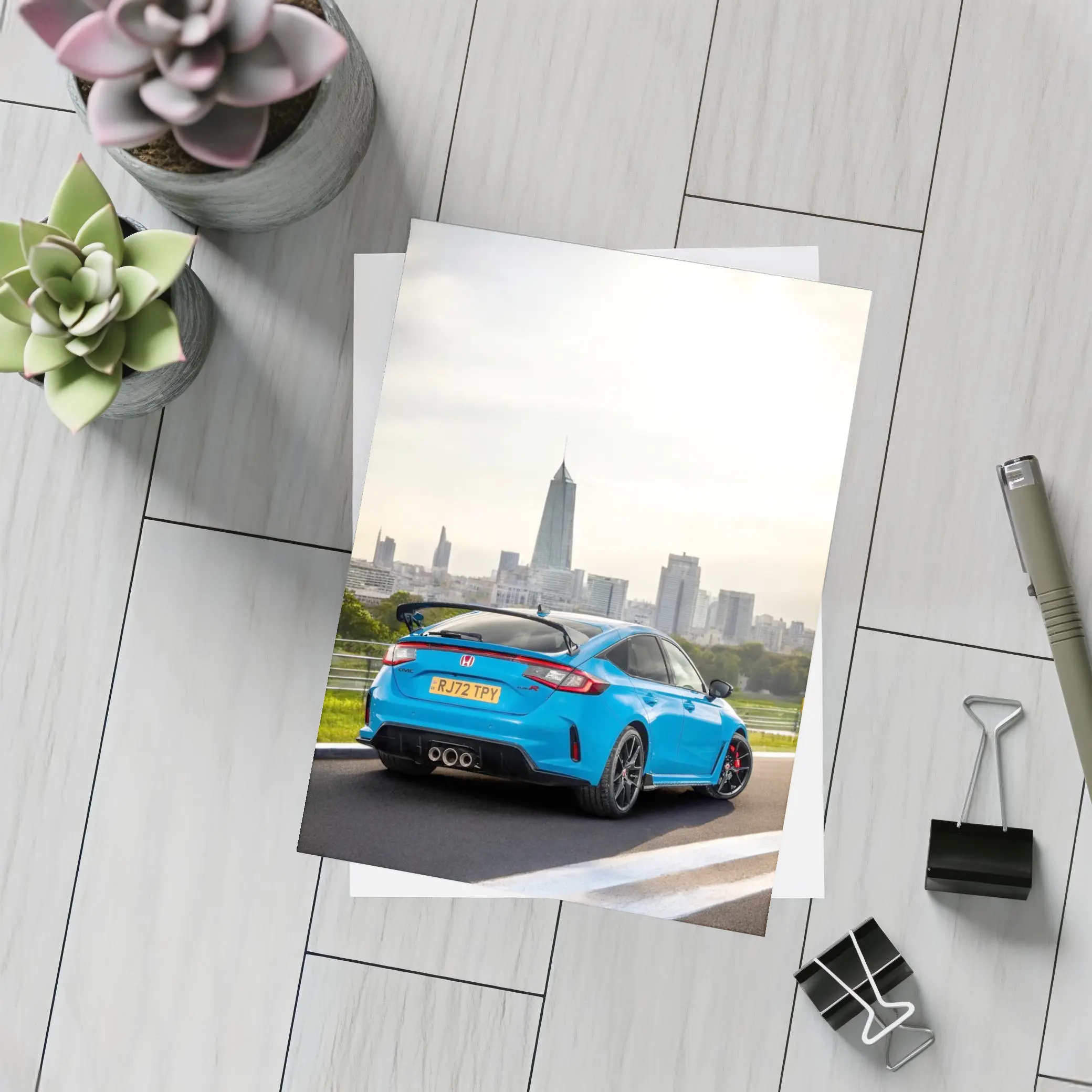Honda Civic Type R Blue City Skyline – Postcards