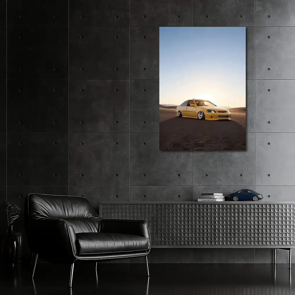 Honda Civic Yellow Stance Desert Sunset – Wall Art