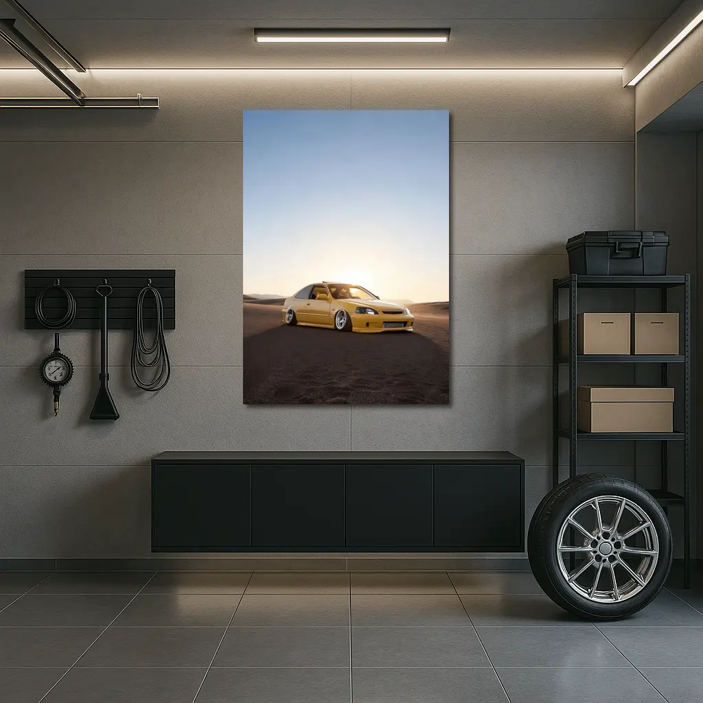 Honda Civic Yellow Stance Desert Sunset – Wall Art