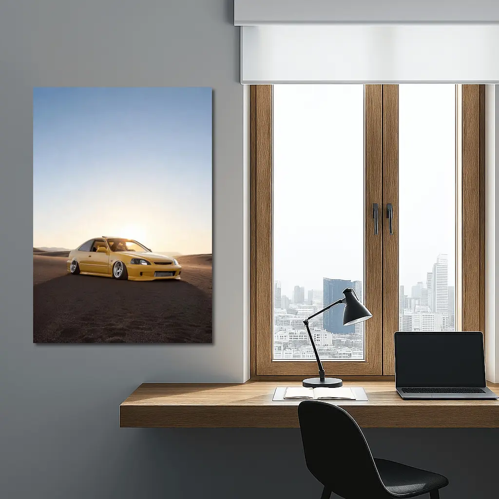Honda Civic Yellow Stance Desert Sunset – Wall Art