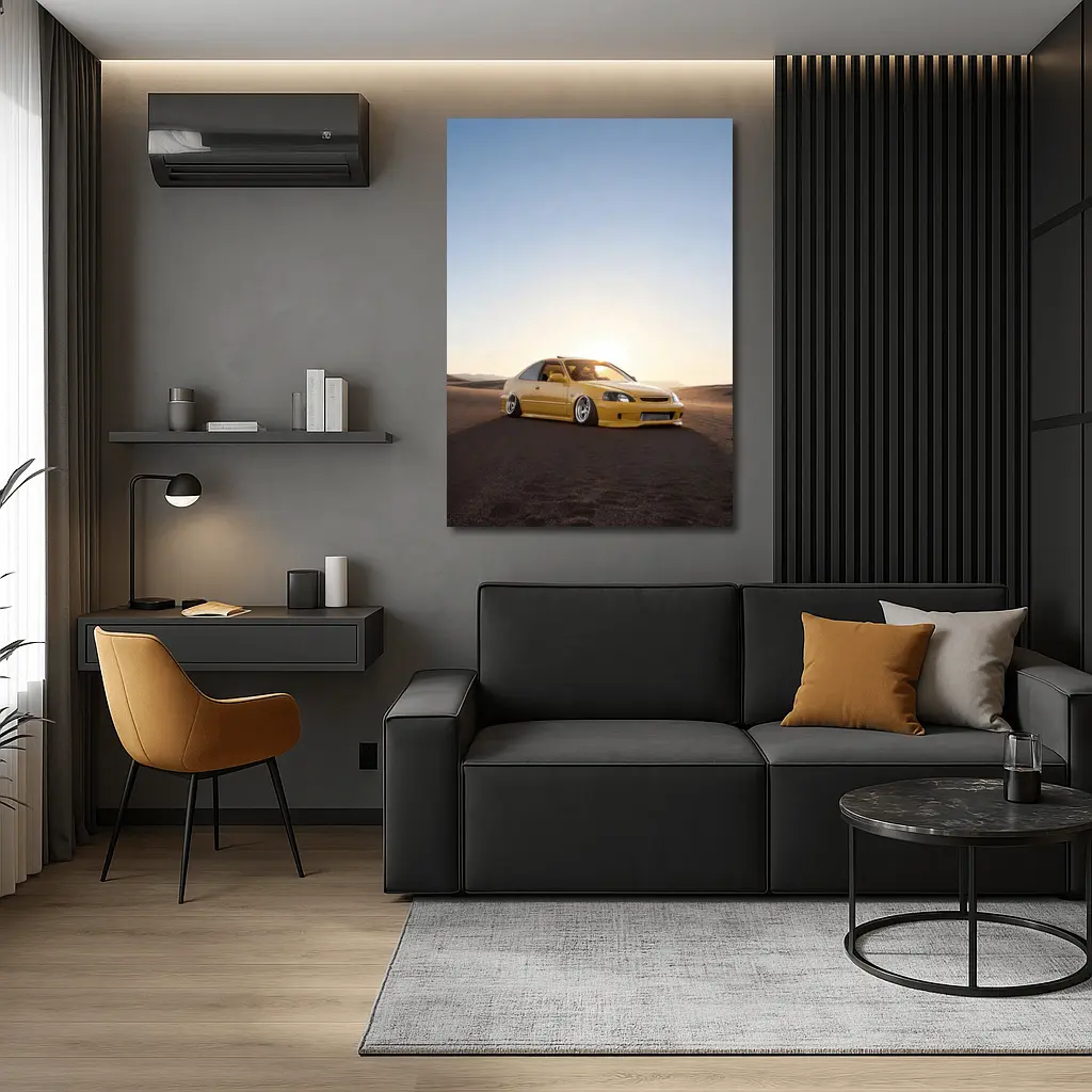 Honda Civic Yellow Stance Desert Sunset – Wall Art