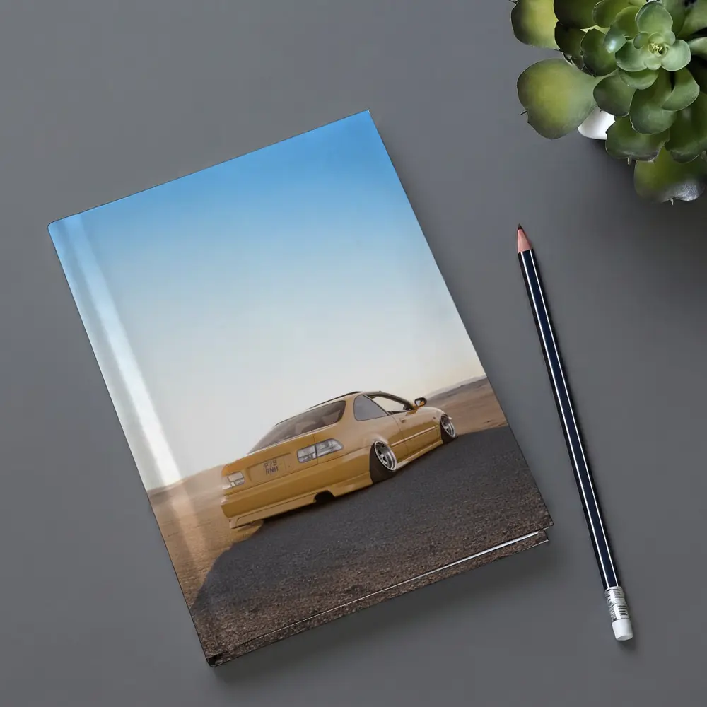 Honda Civic Yellow Stance Desert Scene – Notebooks