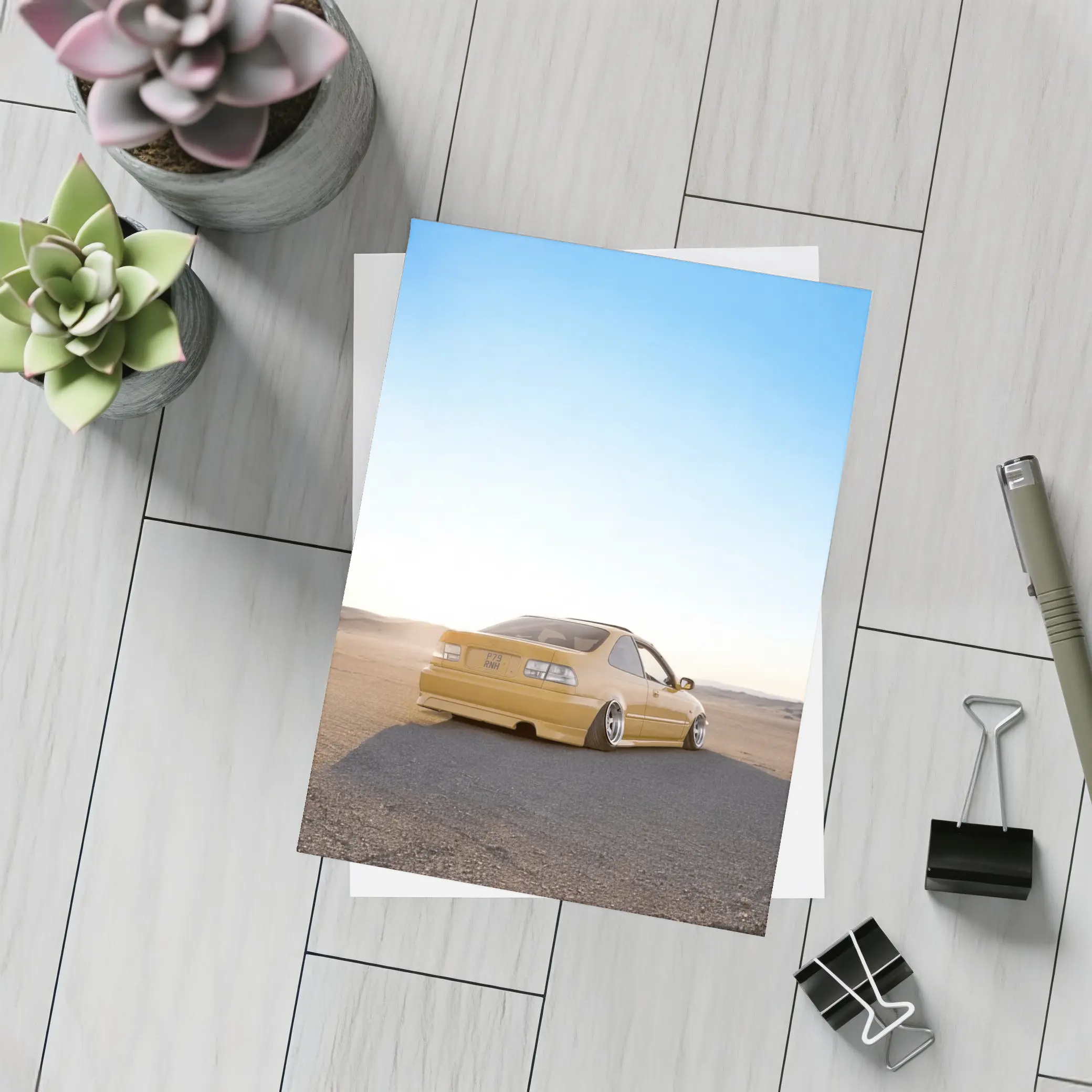 Honda Civic Yellow Stance Desert Scene – Postcards