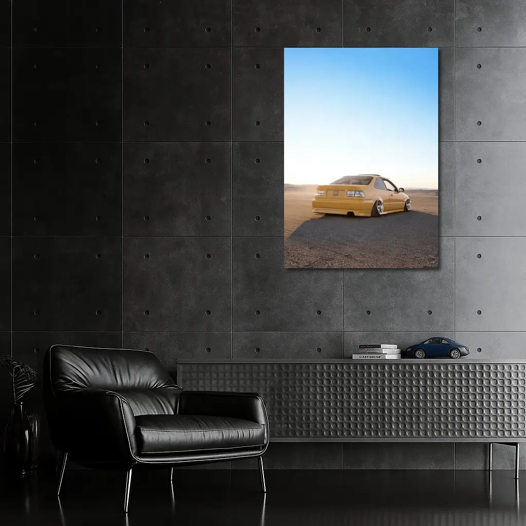 Honda Civic Yellow Stance Desert Scene – Wall Art