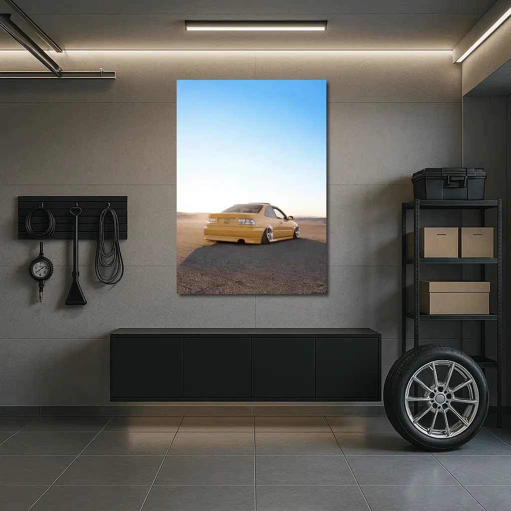 Honda Civic Yellow Stance Desert Scene – Wall Art