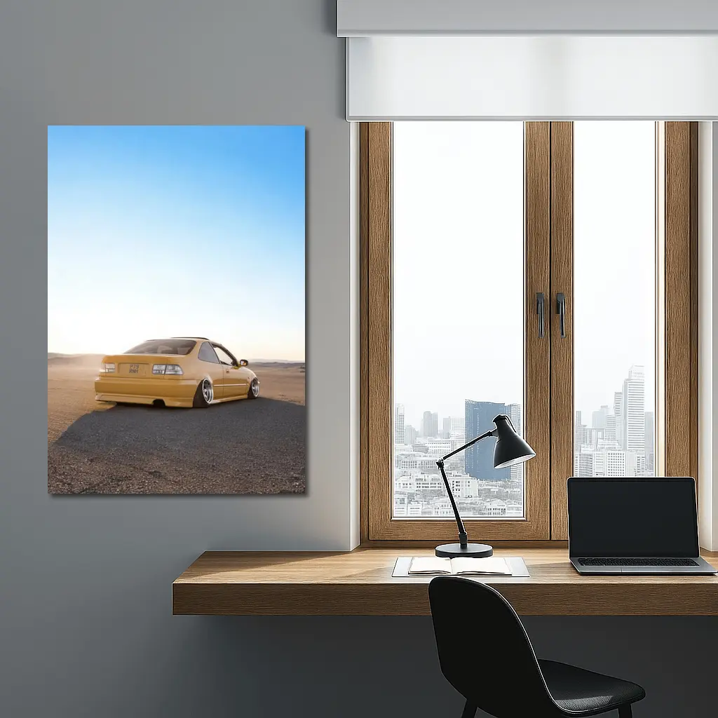 Honda Civic Yellow Stance Desert Scene – Wall Art