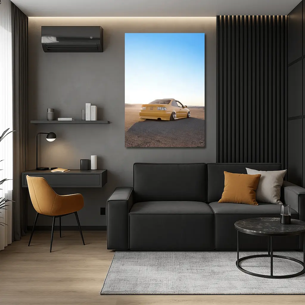 Honda Civic Yellow Stance Desert Scene – Wall Art
