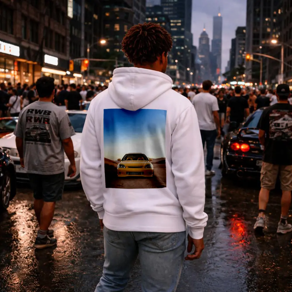 Yellow Honda Civic Tuned Desert Sand Background – Hoodies