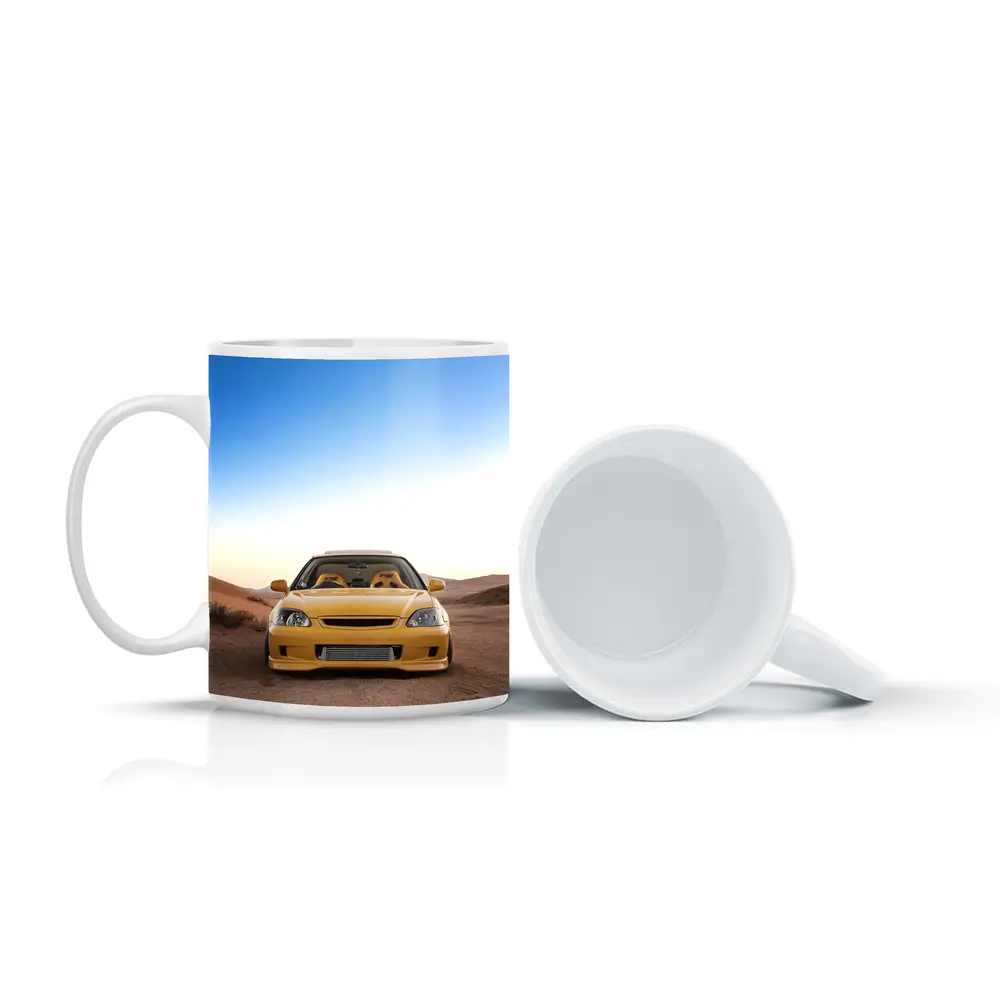 Yellow Honda Civic Tuned Desert Sand Background – Mugs
