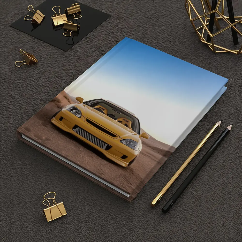Yellow Honda Civic Tuned Desert Sand Background – Notebooks