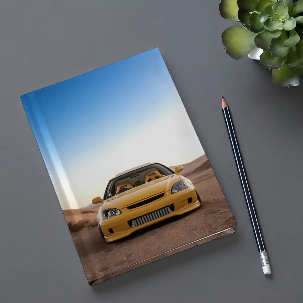 Yellow Honda Civic Tuned Desert Sand Background – Notebooks