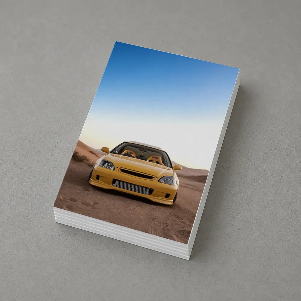 Yellow Honda Civic Tuned Desert Sand Background – Postcards