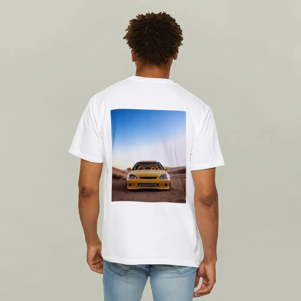 Yellow Honda Civic Tuned Desert Sand Background – T-Shirts