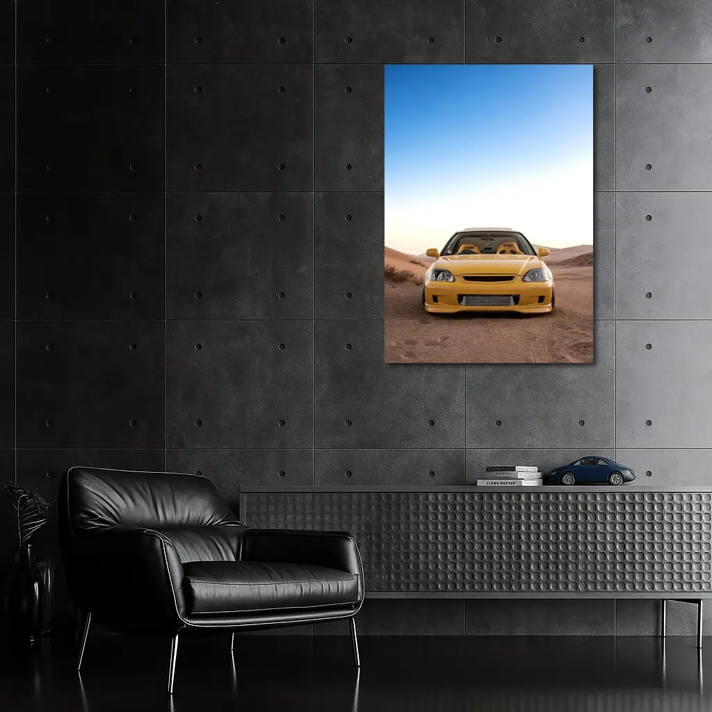 Yellow Honda Civic Tuned Desert Sand Background – Wall Art