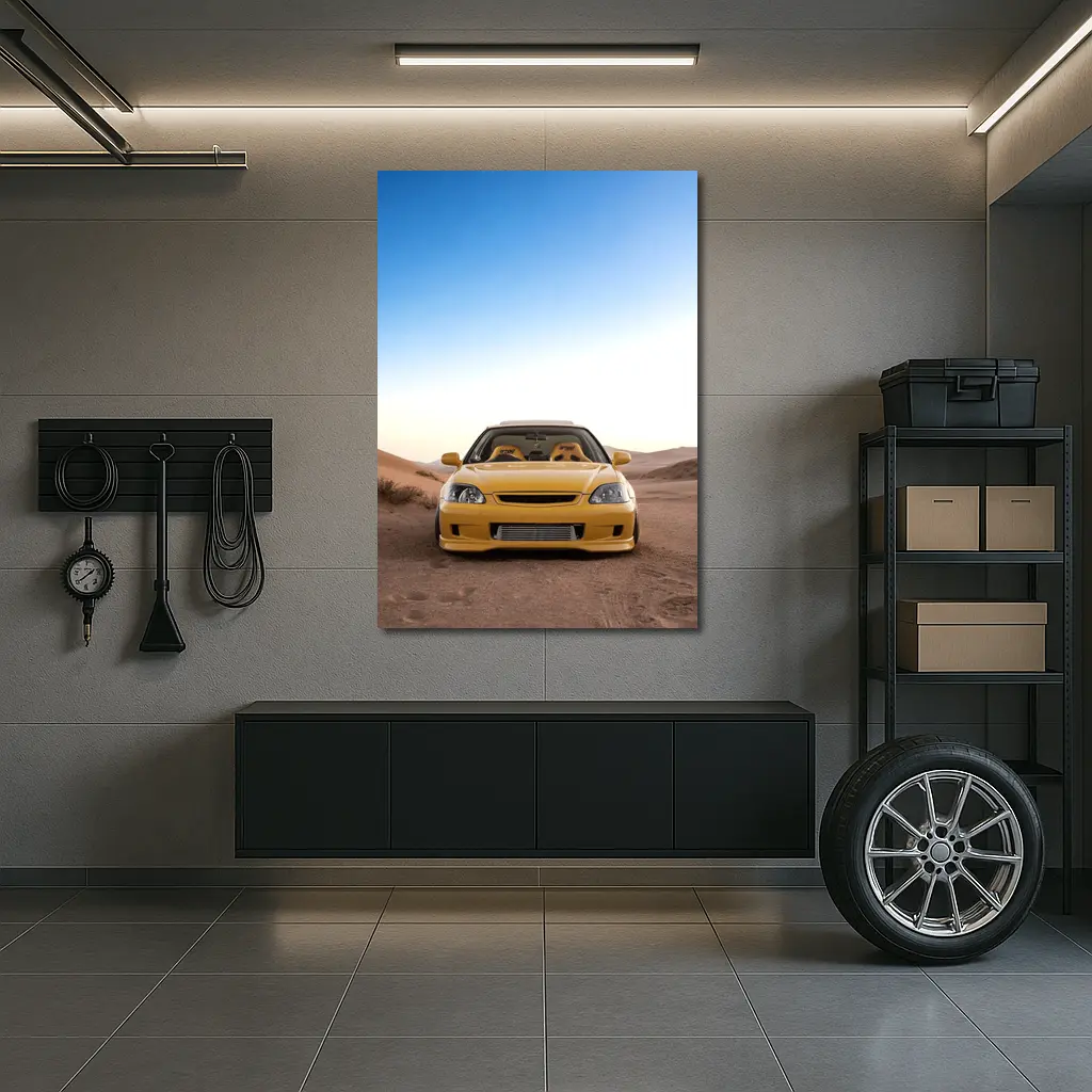 Yellow Honda Civic Tuned Desert Sand Background – Wall Art