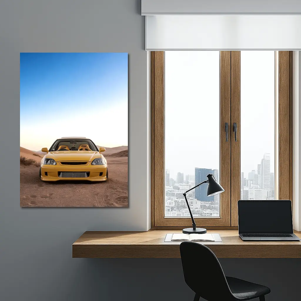 Yellow Honda Civic Tuned Desert Sand Background – Wall Art