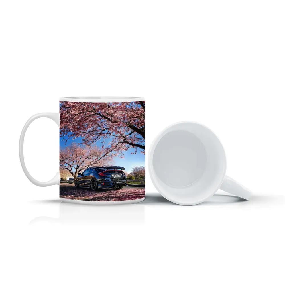 Black Honda Civic Under Cherry Blossom Trees – Mugs