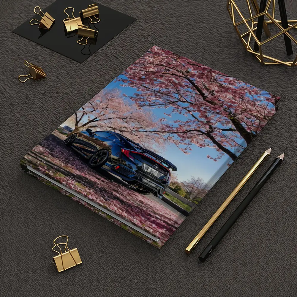 Black Honda Civic Under Cherry Blossom Trees – Notebooks