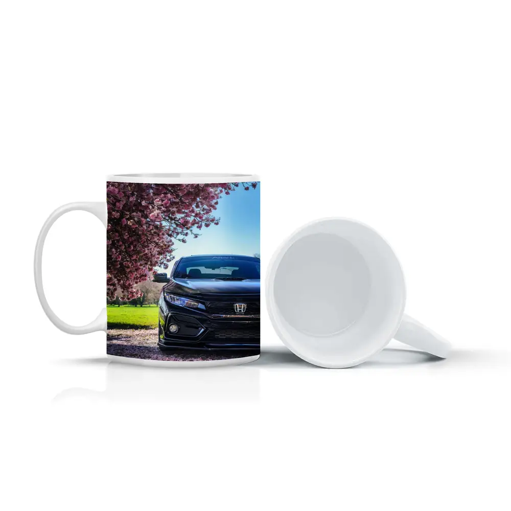 Black Honda Civic Under Cherry Blossom Tree – Mugs
