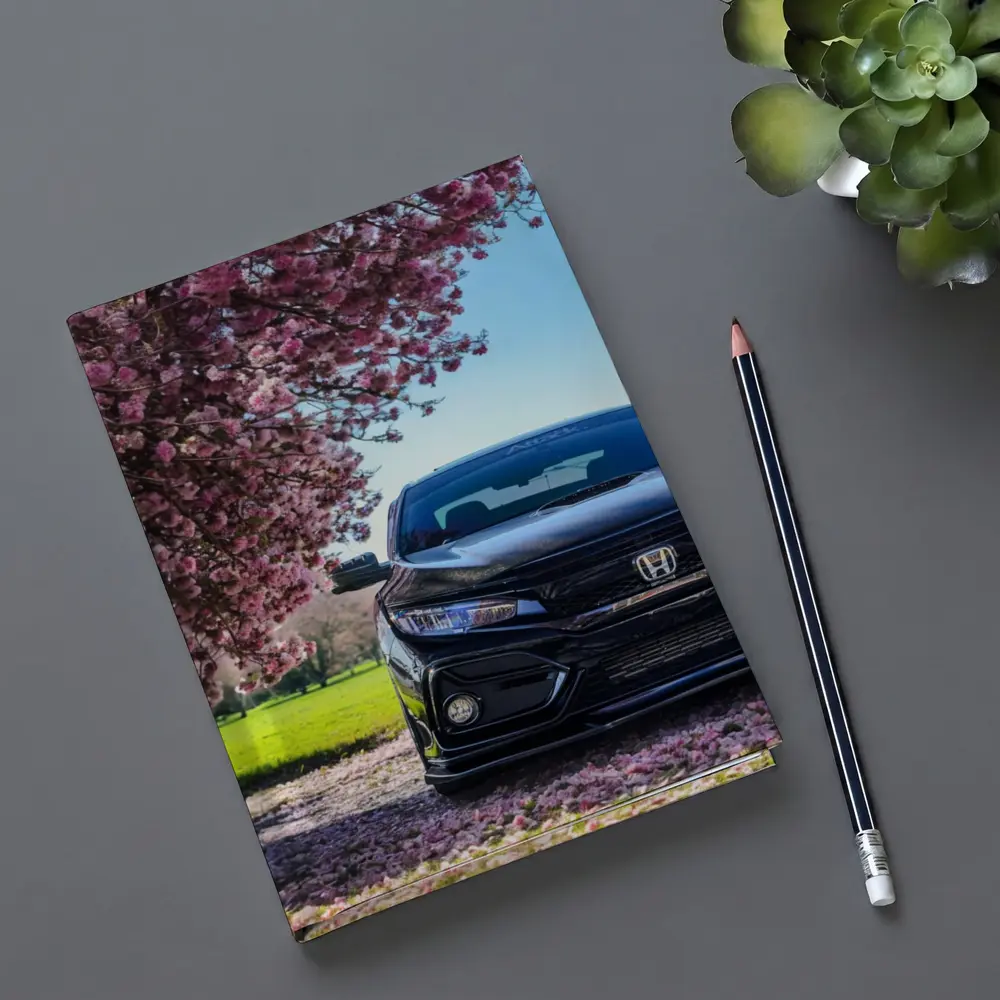 Black Honda Civic Under Cherry Blossom Tree – Notebooks