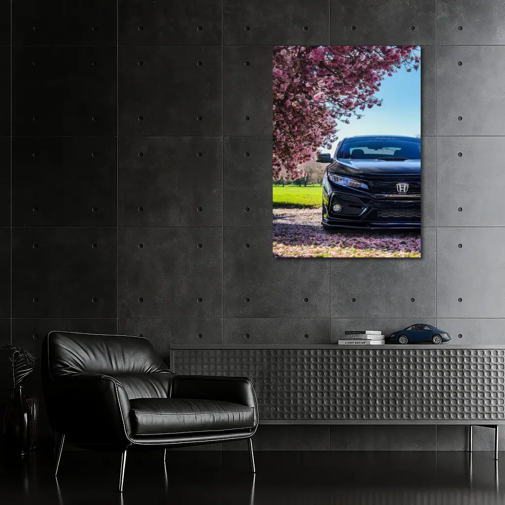 Black Honda Civic Under Cherry Blossom Tree – Wall Art