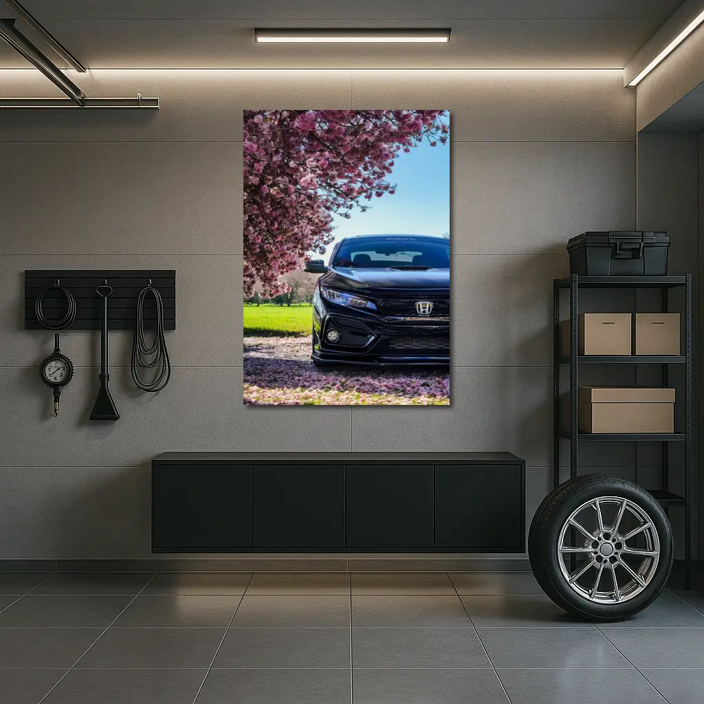 Black Honda Civic Under Cherry Blossom Tree – Wall Art
