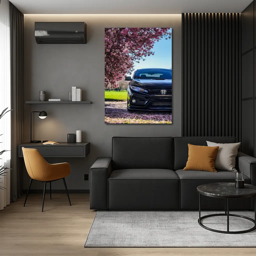 Black Honda Civic Under Cherry Blossom Tree – Wall Art