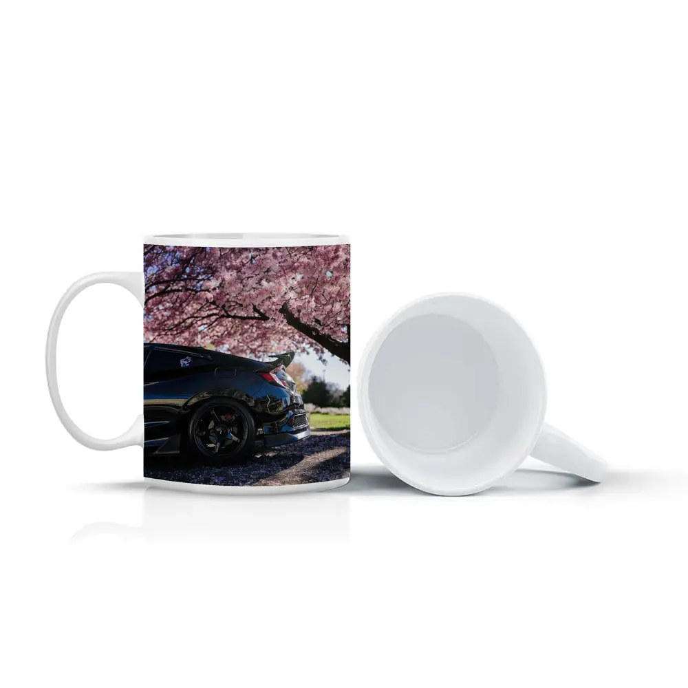 Black Honda Civic Under Cherry Blossom Tree – Mugs